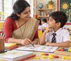 Teacher interacting with a prospective student
