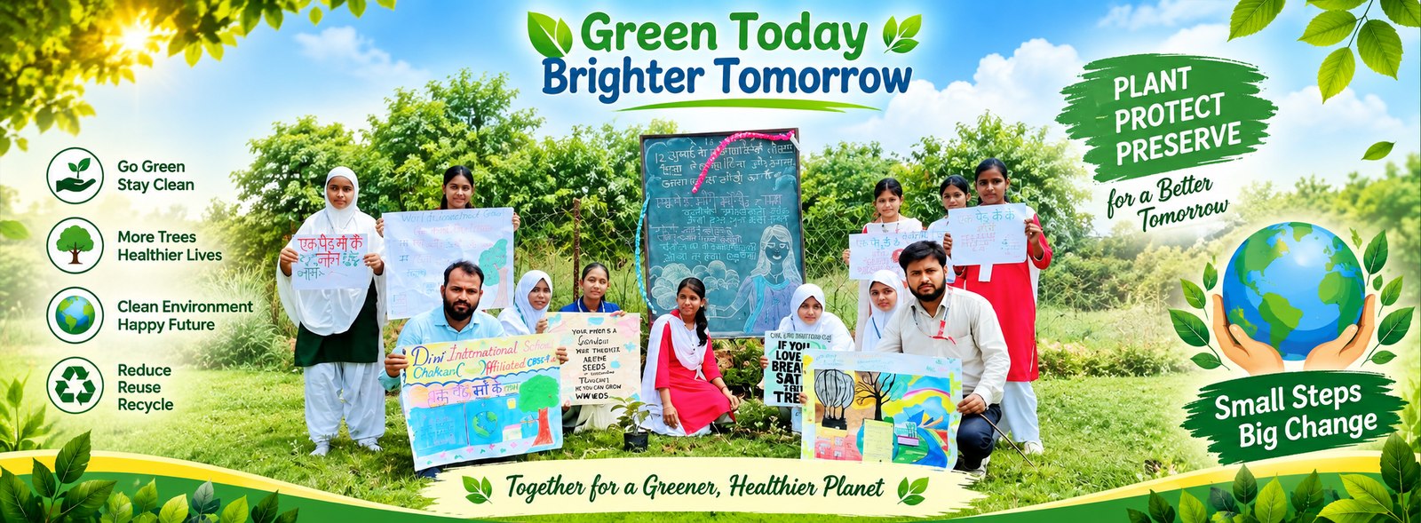 Students participating in a green environment activity